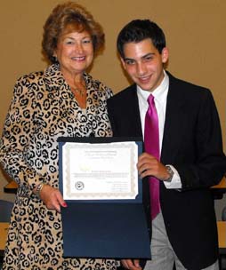Freeholder Director McMorrow presents a Citizen Service Award to Ethan Pearlstein